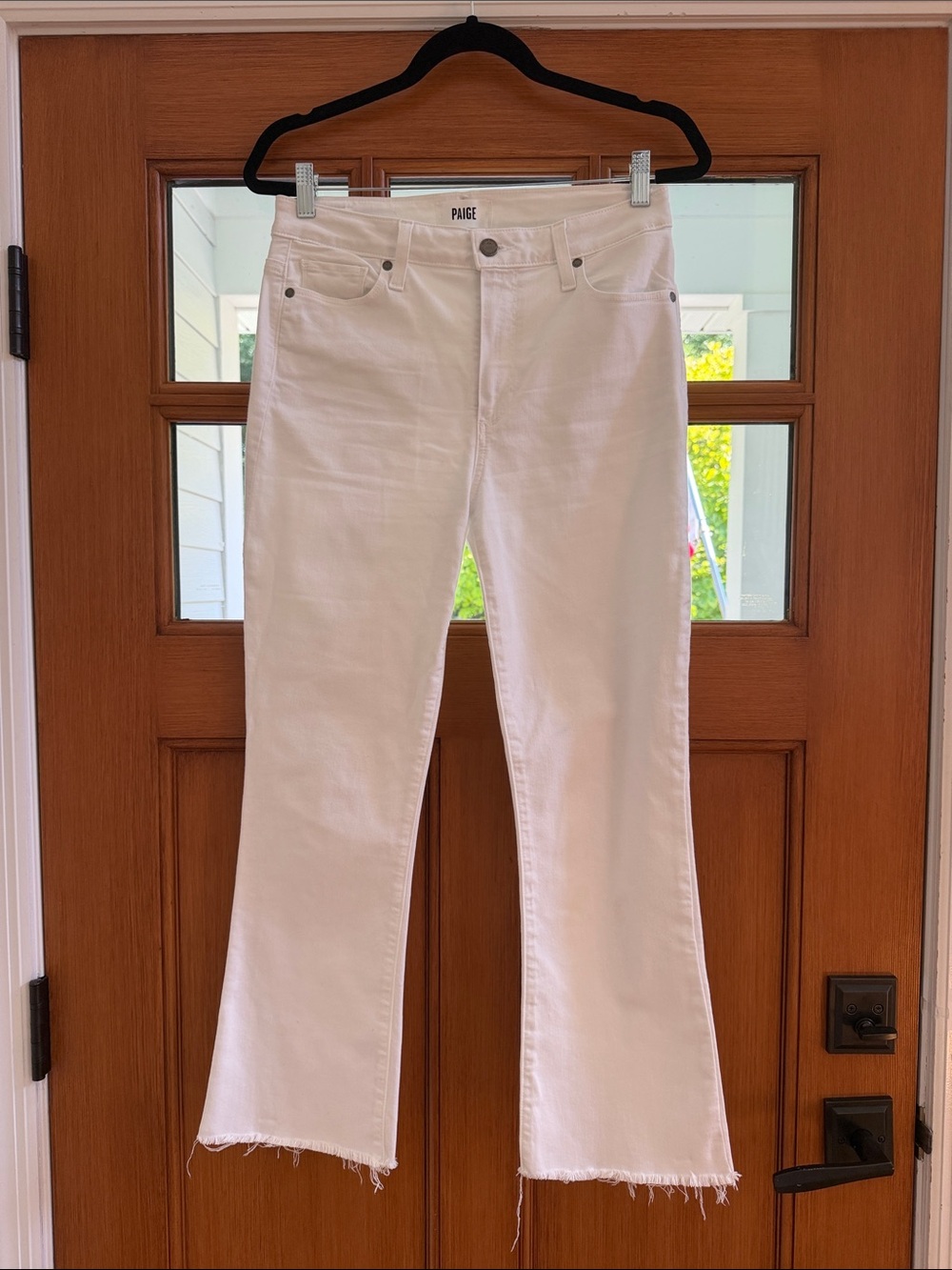 Paige Rory Crop Flare White Jeans.